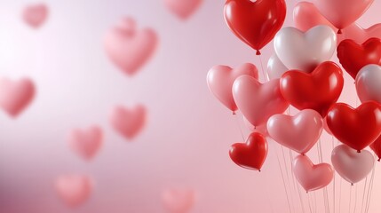 Poster - Valentine's Day Heart Balloons on Pink Background