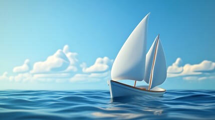 A serene sailboat gliding effortlessly across tranquil waters under a clear blue sky with soft clouds.