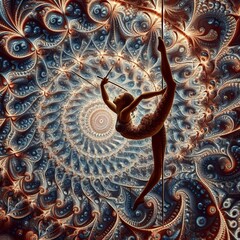 81 fractal art of a girl acrobat in a needle pose with infinitel