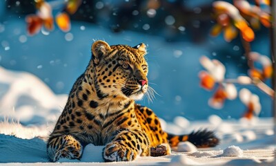 Amur Leopard in Vibrant Sunset Light