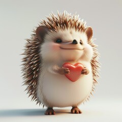 A cute cartoon hedgehog with a small heart, set against a white background, ideal for a children's card or a charming drawing in a book.