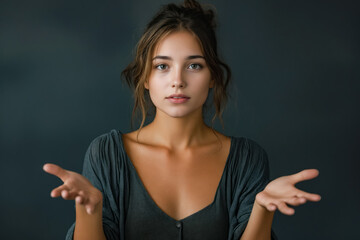 Wall Mural - A woman with her hands outstretched in front of her face