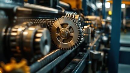 Wall Mural - Close Up of a Gear System in a Factory