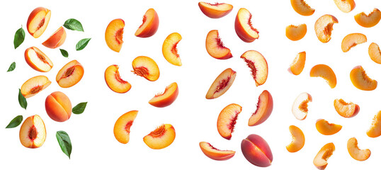 Poster - Taking a bite out of a Nectarine or Peach, sliced, isolated on white, full depth of field