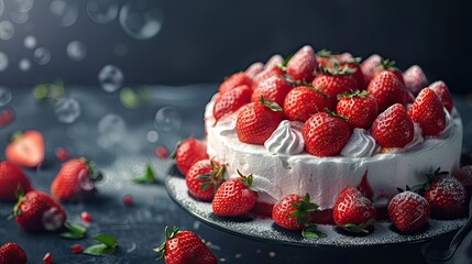 Homemade and sweet strawberry cake made of fresh strawberries Vegan fruit cake