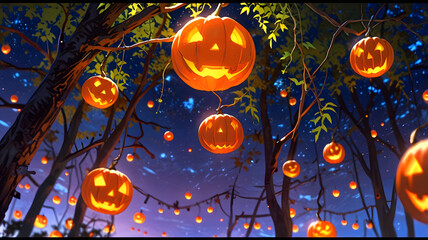 Wall Mural - The Pumpkin Forest: A Magical October Evening