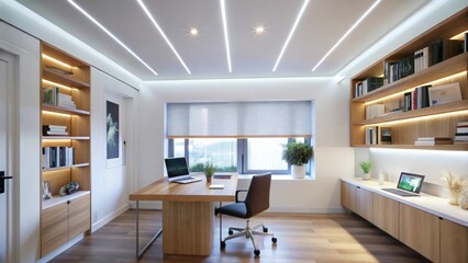 Sticker - Modern Office Interior with Wooden Furniture and a Desk