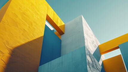 Leinwandbilder - Minimalist architecture stylish wallpapers Trendy colours combination Yellow and blue Geometry and details