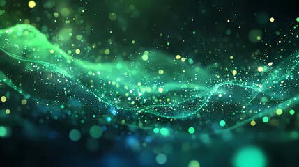 Wall Mural - Abstract background of green rays particles