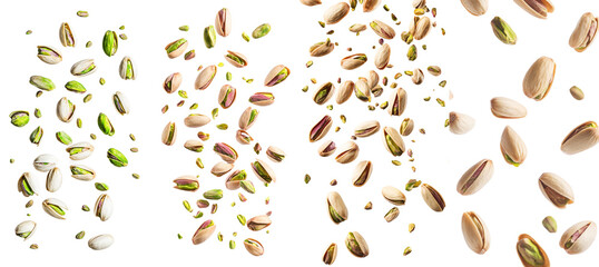 Wall Mural - A falling pistachio peeled on a white background with full depth of field