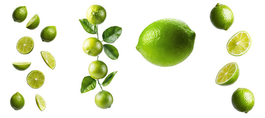 Sticker - Full depth of field image of falling lime isolated on white