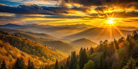 Wall Mural - Golden sunrise over the Great Smoky Mountains