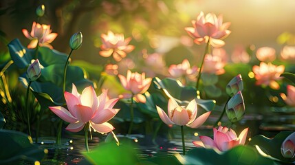 Sticker - Morning Sunlight on Lotus flowers