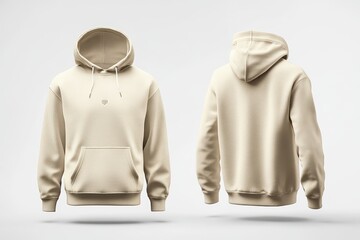 Wall Mural - A beige hoodie displayed from the front and back on a neutral background.