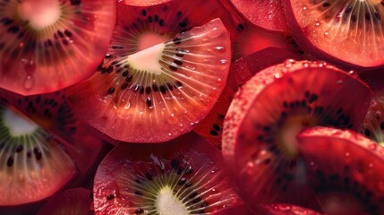 Aufkleber - Close Up of Slices of Red Kiwi Fruit Slices From Above