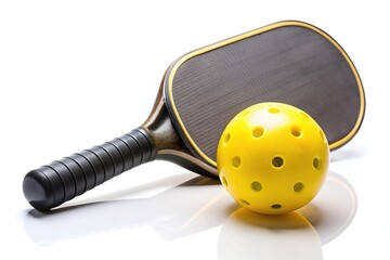 Wall Mural - Medium shot of pickleball ball and paddle on white background