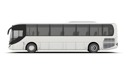 white modern luxury coach bus isolated on white background, side view.