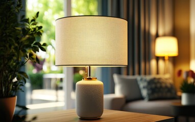 Wall Mural - 3D rendering of a lamp on a table with a detailed close up perspective