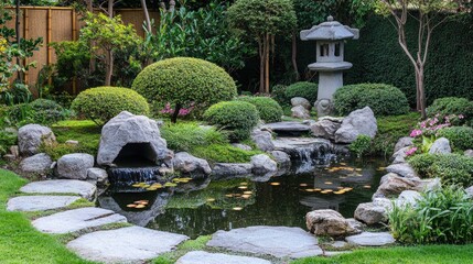 garden with pond in asian style