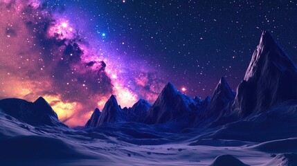 Aufkleber - 3D cartoon depiction of the Milky Way above a mountain landscape