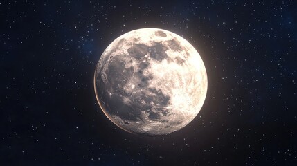 Wall Mural - Highly detailed 3D cartoon rendering of a bright full moon in a dark night sky Full moon background showcasing the lunar phase