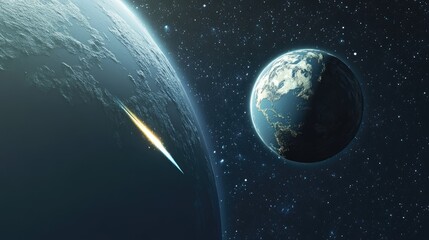 Aufkleber - Cartoon style 3D rendering of Earth and a comet