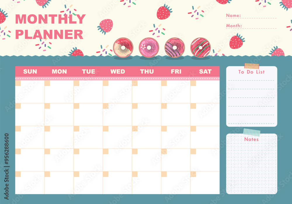 Image vectorielle Stock Monthly planner with donuts and cute ...