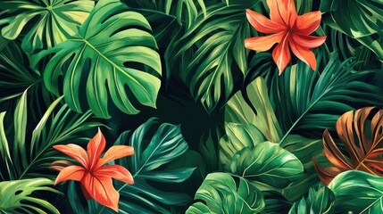 Exotic vegetation featuring palm leaves with a Hawaiian influence Mediterranean design elements botanical artwork floral patterns tropical decor and inspired tile motifs