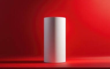 Aufkleber - White Cylinder Product Stand in Studio with Red Background Minimalist Design 3D Rendering