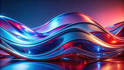 Wall Mural - Shiny neon glass translucent wavy composition with gradient transition blue red elegant clean background