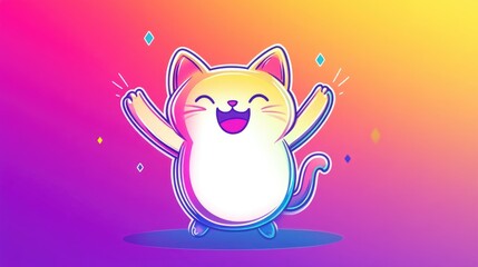 Wall Mural - Colorful gradient line drawing of a joyful cartoon cat