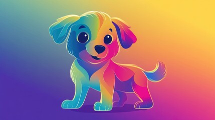 Wall Mural - Colorful gradient line illustration of a whimsical cartoon dog