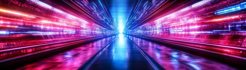 Wall Mural - a vibrant abstract depiction of light trails in blue and pink colors, creating a futuristic atmosphe