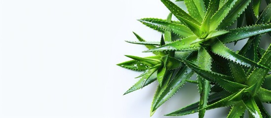Aufkleber - Trimmed aloe leaves against a white backdrop with copy space image