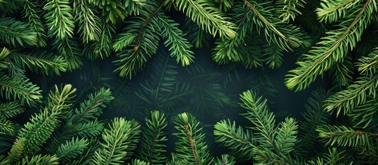 Fototapete - Christmas themed natural backdrop featuring green thuja tree branches against a copy space image