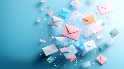 Poster - Colorful Envelopes Falling on Blue Background.