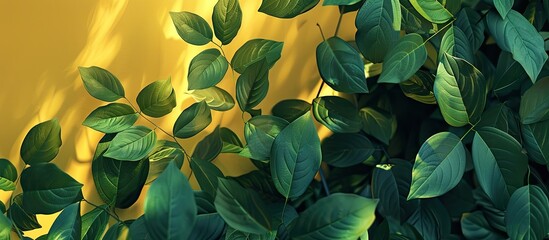 Fototapete - The vibrant leaves display shades of green and yellow against a copy space image
