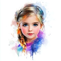 Canvas Print - A charming watercolor illustration of a sweet little princess, set against a  white background.