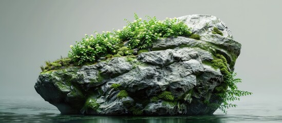 Poster - Mossy rock with green cedar covering and copy space image included