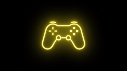 Canvas Print - Neon joystick sign animation, color flicker. Glowing neon gamepad icon, looped color blink animation. Game station controller, play console, joypad for videogames. 4 colors