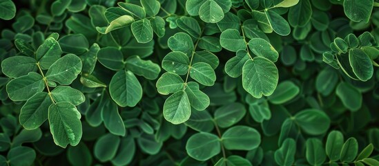 Canvas Print - The vibrant dark green Moringa leaves offer a stunning visual that captivates attention in the copy space image