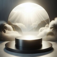 Wall Mural - black podium display with white smokes for product