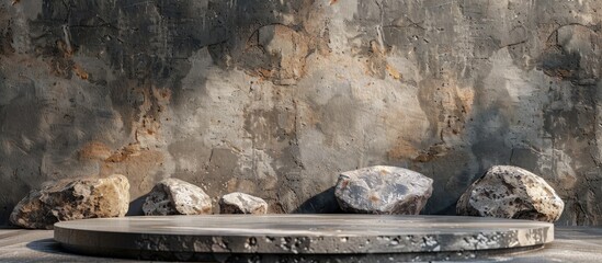 Aufkleber - Background podium featuring natural stones with textured composition for a stylish copy space image
