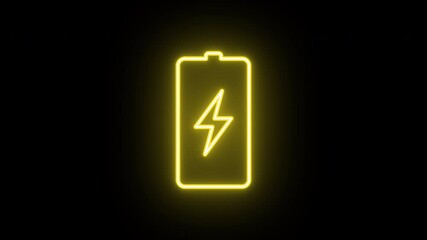 Poster - Neon electric battery icon animation, color flicker. Glowing neon battery sign, looped color blink animation. Electric energy, charge station, battery with lightning, smart power. 4 colors