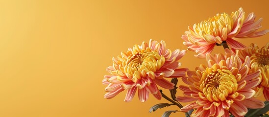 Aufkleber - Chrysanthemum flowers elegantly displayed against yellow backdrop with copy space image