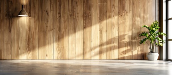 Leinwandbilder - Trendy interior with stylish light brown wooden panels on a bright background offering ample copy space image Top notch photograph