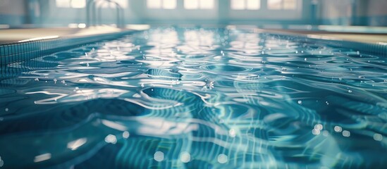 Fototapete - Swimming pool displaying a tranquil water surface with gentle ripples perfect for a serene copy space image