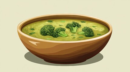 Wall Mural - Cream of broccoli soup in a wooden plate	