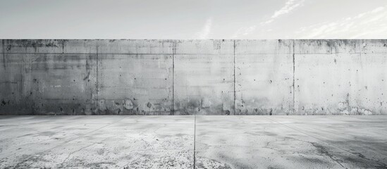Poster - An image exhibiting an empty monochromatic theme portraying the outer perimeter of an aged cement wall with space for text or graphics. Creative banner. Copyspace image