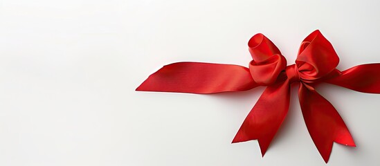 Canvas Print - Top view of an elegant red ribbon on a white background with room for text in the image. Creative banner. Copyspace image